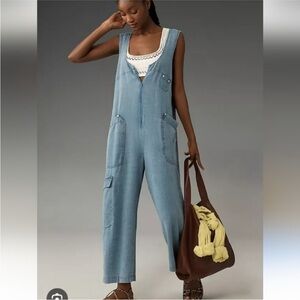 Anthropology Pilcro Light Blue Denim Jumpsuit, Relaxed Wide-Leg Overalls